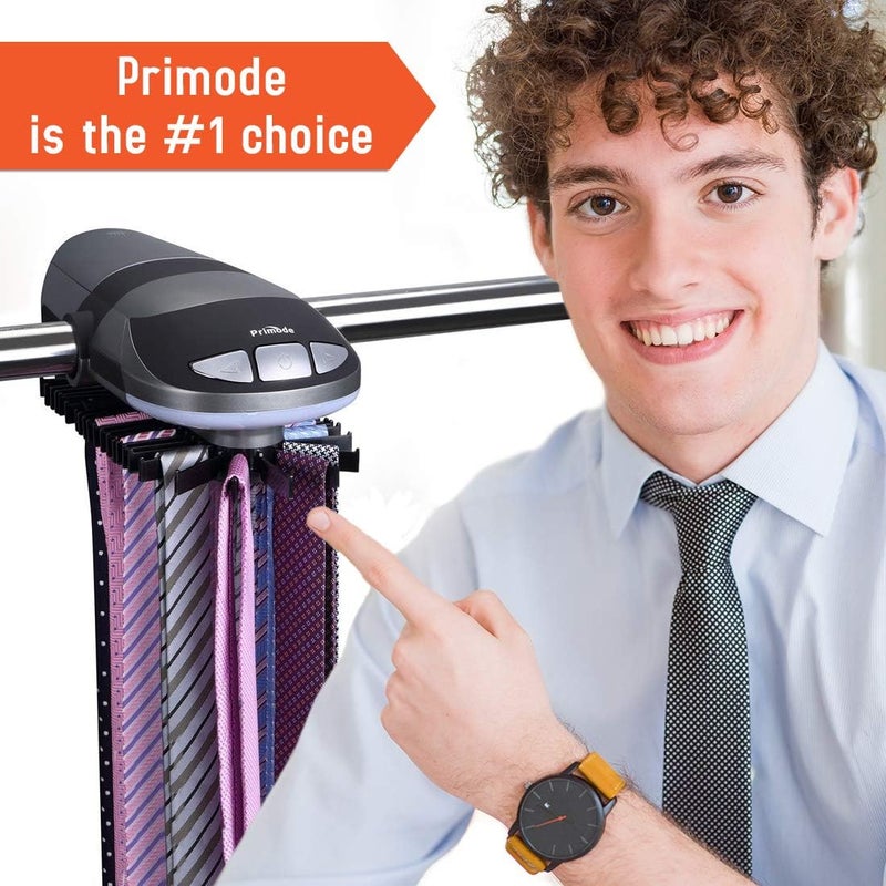Primode Motorized Tie Rack Stores Up to 50 Tiesâ€“ Closet Organizer, Holds & Displays Up to 50 Ties Or Belts, Rotation Operates with Batteries. Great Gift Idea for Fathers Day - Image 3